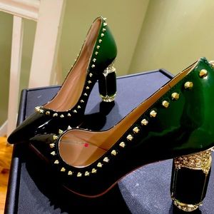 Ombré Green to black Gemstone patent leather heel size 11